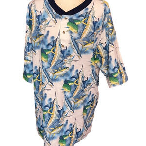 Vintage Wild Gear Marlin Sailfish Dolphin Fish Cotton Polo Shirt L